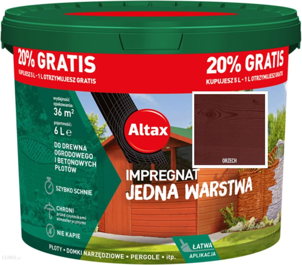 Altax Impregnat Do Drewna Ogrodowego Jedna Warstwa 6L Orzech