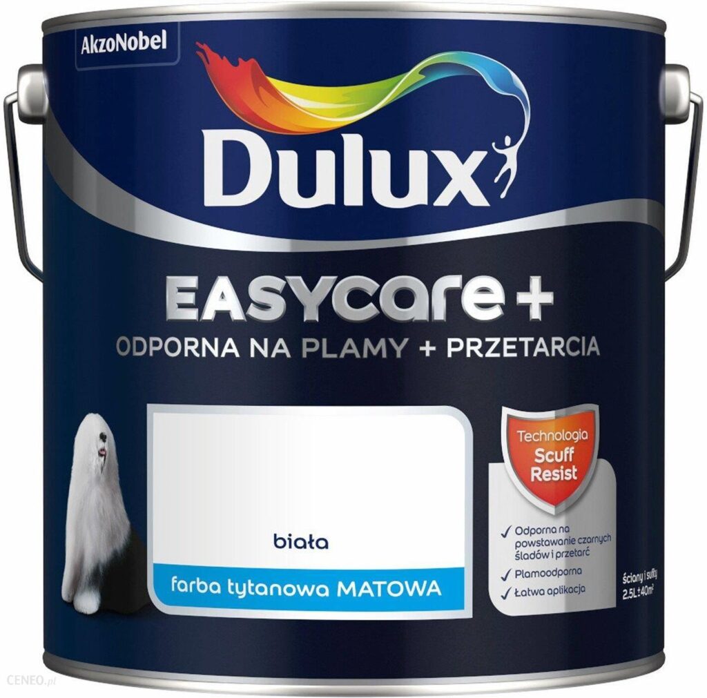 Dulux Farba Lateksowa Easycare+ Biała 9L Plamoodporna Dulux Farba Lateksowa Easycare+ Biała 9L Plamoodporna