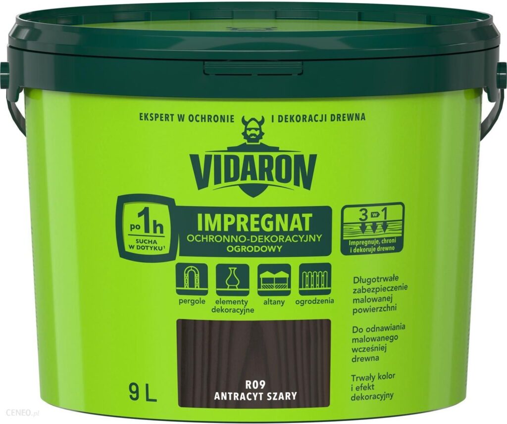 Vidaron Impregnat Ochronno-Dekoracyjny Ogrodowy Antracyt Szary 9L