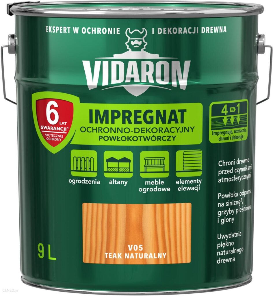 Vidaron Impregnat Ochronno-Dekoracyjny Powłokotwórczy V05 teak naturalny 9L Vidaron Impregnat Ochronno-Dekoracyjny Powłokotwórczy V05 teak naturalny 9L