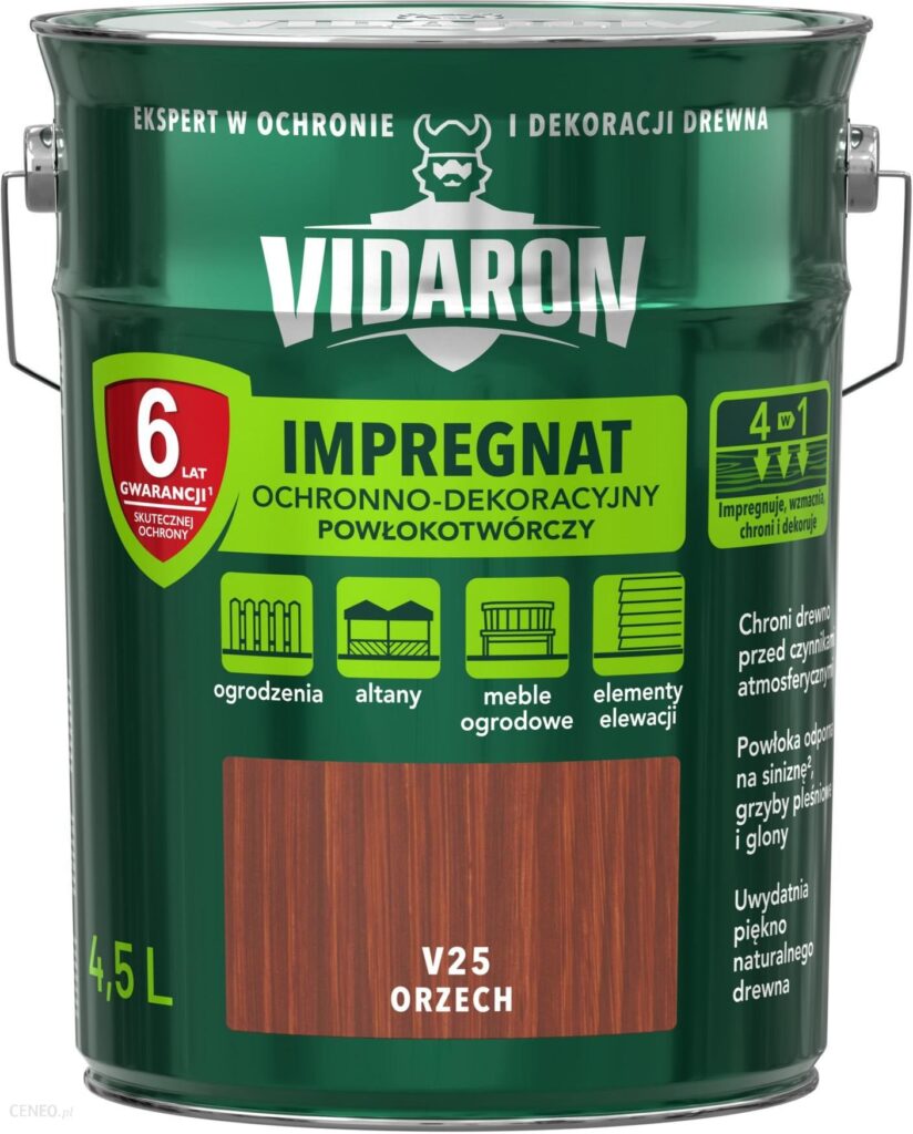 Vidaron Impregnat Ochronno Dekoracyjny Powłokotwórczy V25 Orzech 4,5L