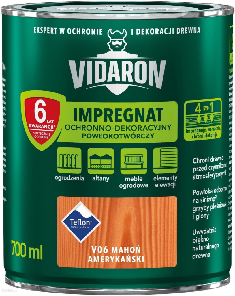 Vidaron Impregnat ochronnodekoracyjny do drewna, mahoń amerykański 0,7L Vidaron Impregnat ochronnodekoracyjny do drewna, mahoń amerykański 0,7L