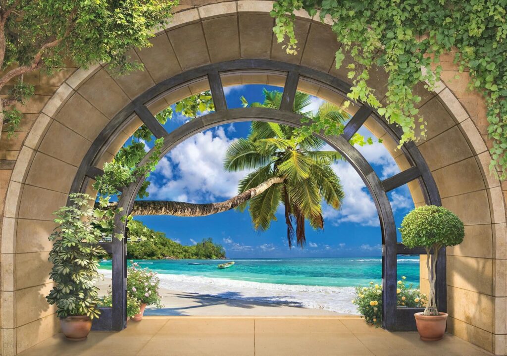 Wallarena Fototapeta 3D Tunel Optyczna Plaża Salon 254X184